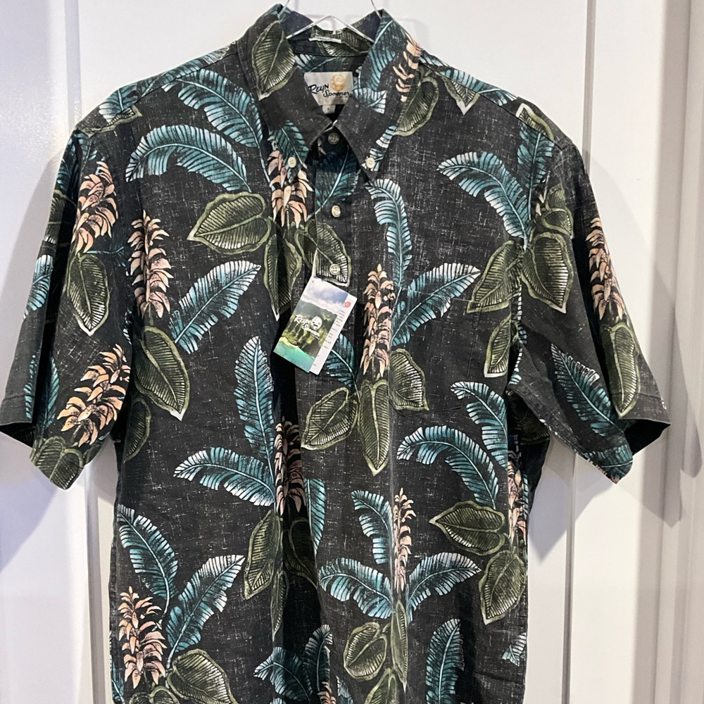 Reyn Spooner Black Tropical Leaf Print Shirt